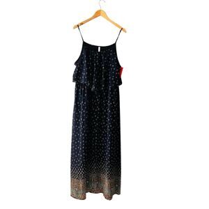 Xhilaration Printed Spagetti Strap Overlay Maxi Dress Size XXL NWT Black Multi